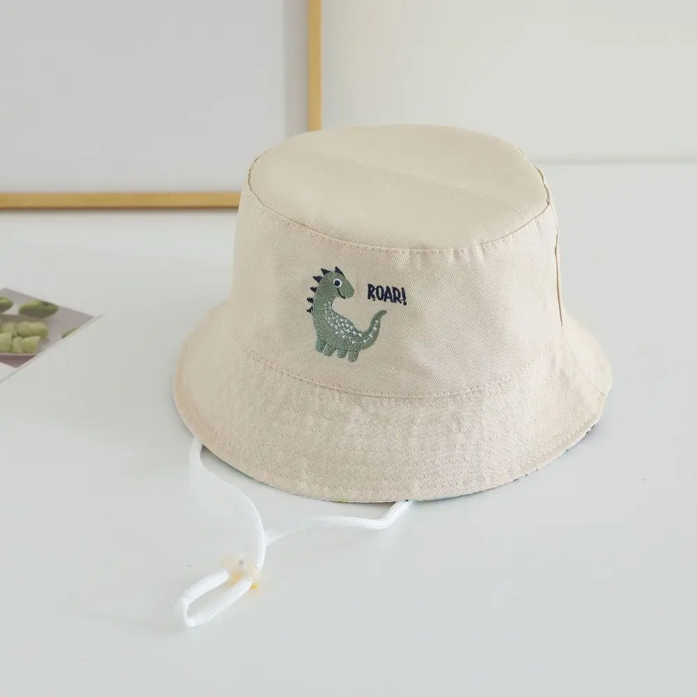 Moda Cartoon Dinosauro Bambini Cappello da pescatore Ricamo Protezione solare Cappello a secchiello Antivento a tesa larga Capybara per bambini Berretto da sole Ragazza