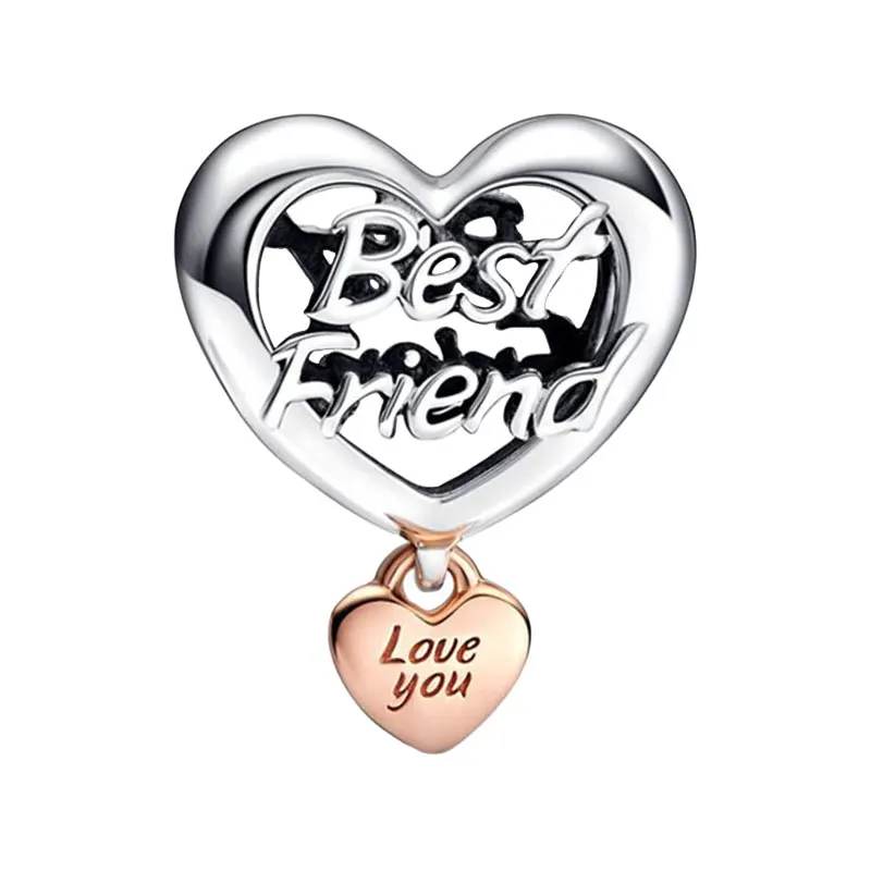 Friendship Hearts Charms For Women Rose Gold Love You 925 Sterling Silver Open Best Friend Jewelry Making DIY Original Bracelets