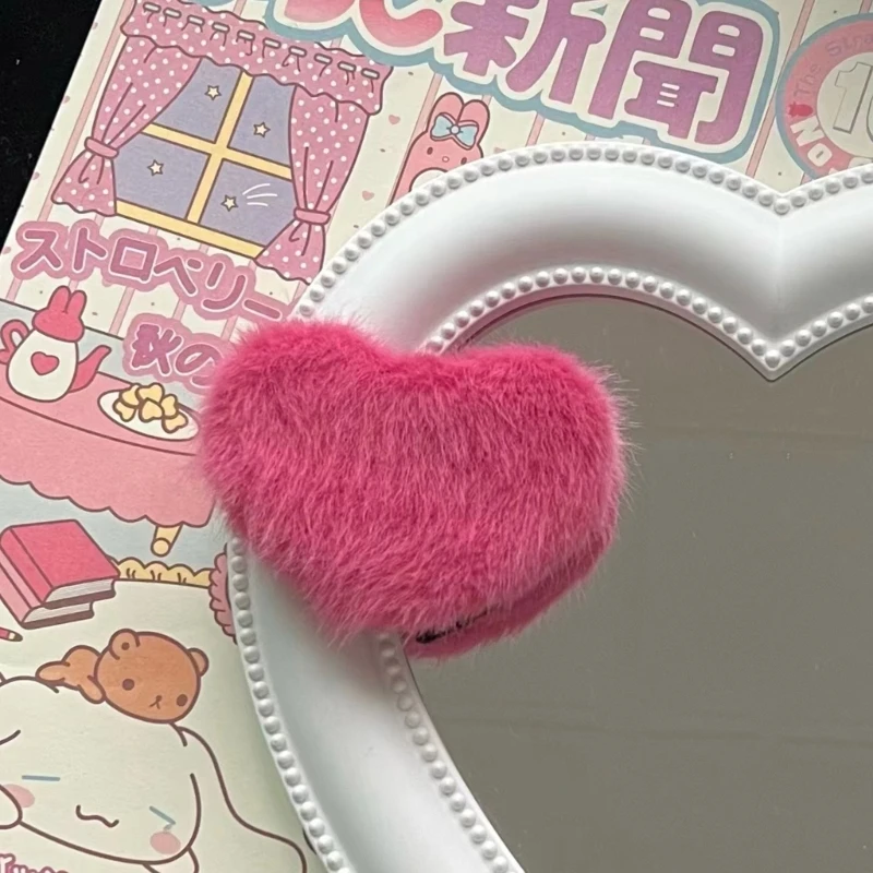 Épingles à cheveux en forme cœur pour filles, pince à cheveux en peluche, Y2k, Barrette pour femmes