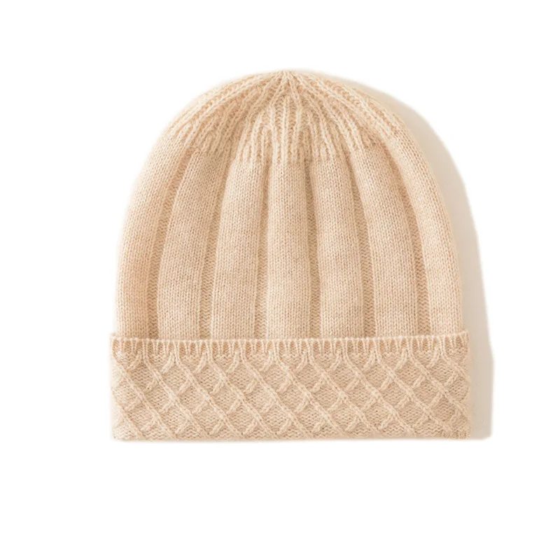

Women Hat Winter New 100% Pure Cashmere Knitted Headgears Soft Warm Hats Lady Fashion Casual Thickened Cap Female Cashmere Cap