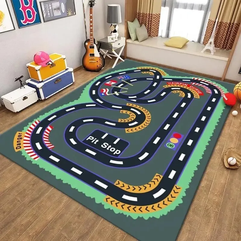 Kids Airport Road Traffic Play Rug Interactive Airport Runway Print Non-Slip Carpet Funny Educational Transportation Themed Mat