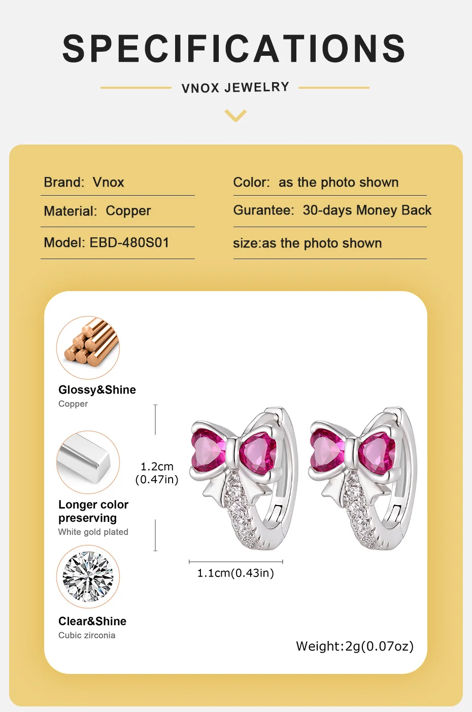 Vnox Trendy Luxus-Ohrringe mit bunten Schmetterlingen und Zirkonia für Damen, glänzende Kristall-Schleifen-Blumen-Ohrringe, Brautschmuck für Hochzeiten. – Detail 5