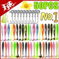 New 50/30/15PC Soft Fishing Lures Kit Silicone Lure Set Artificial Bait Worm with Crank Jig Head Hook Fishing Tackle Accessories