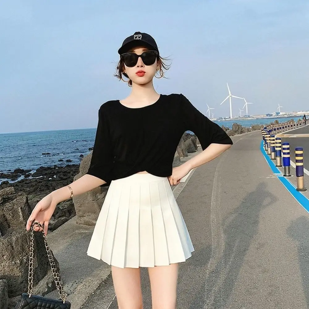 Women High Waist Pleated Skirt Summer Elastic Mini Skirt Casual British Style Slim Fit A Line Bottoms Ladies Short Skirts