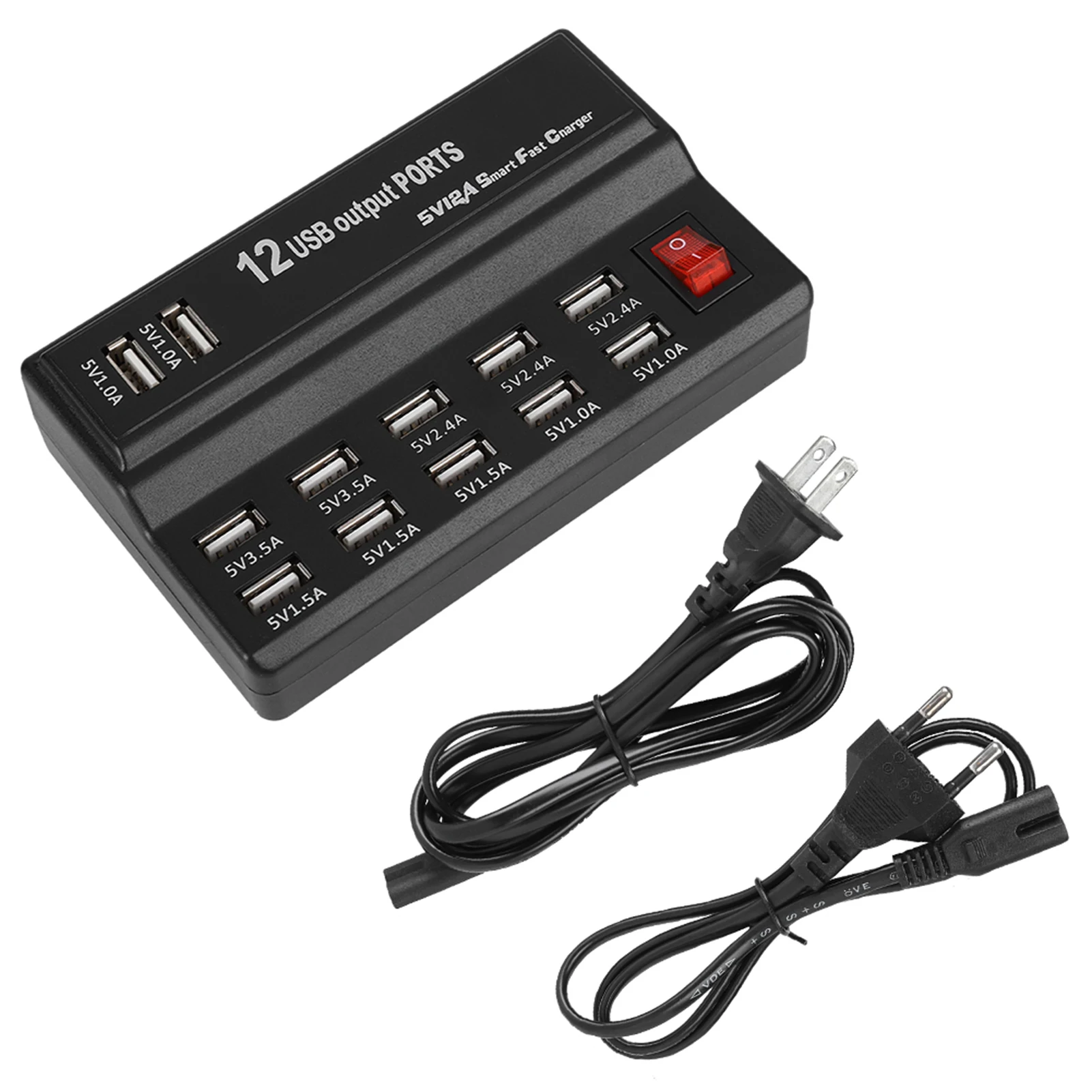12 Ports USB Hub 5V 12A Power Adapter Charging Station Adapter Charger Home