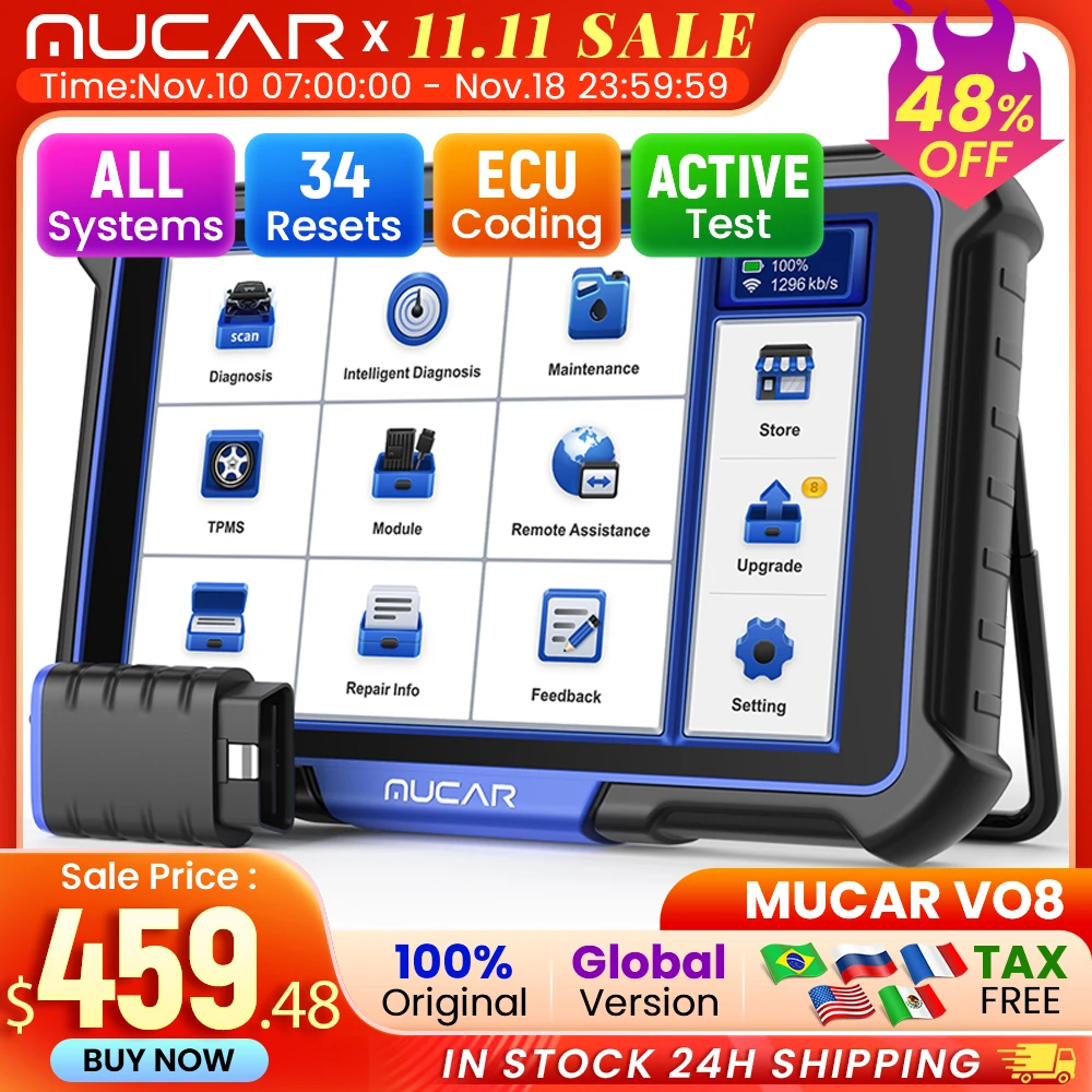 MUCAR VO8 Best Professional Car Diagnostic Tool Obd2 Scanner Automotive Diagnosis ECU Coding Active Test Full System 34 Resets