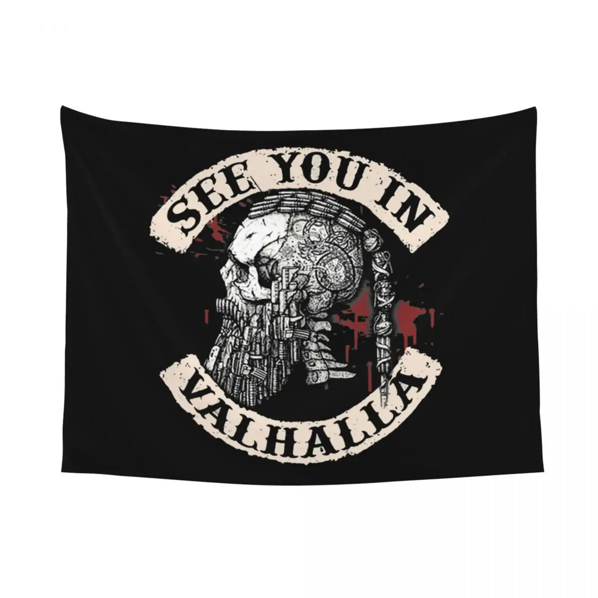 Custom See You In Valhalla Skull Viking Tapestry Hippie Room Decor Norse Odin Warrior Tapestries Wall Hanging for Dorm Home