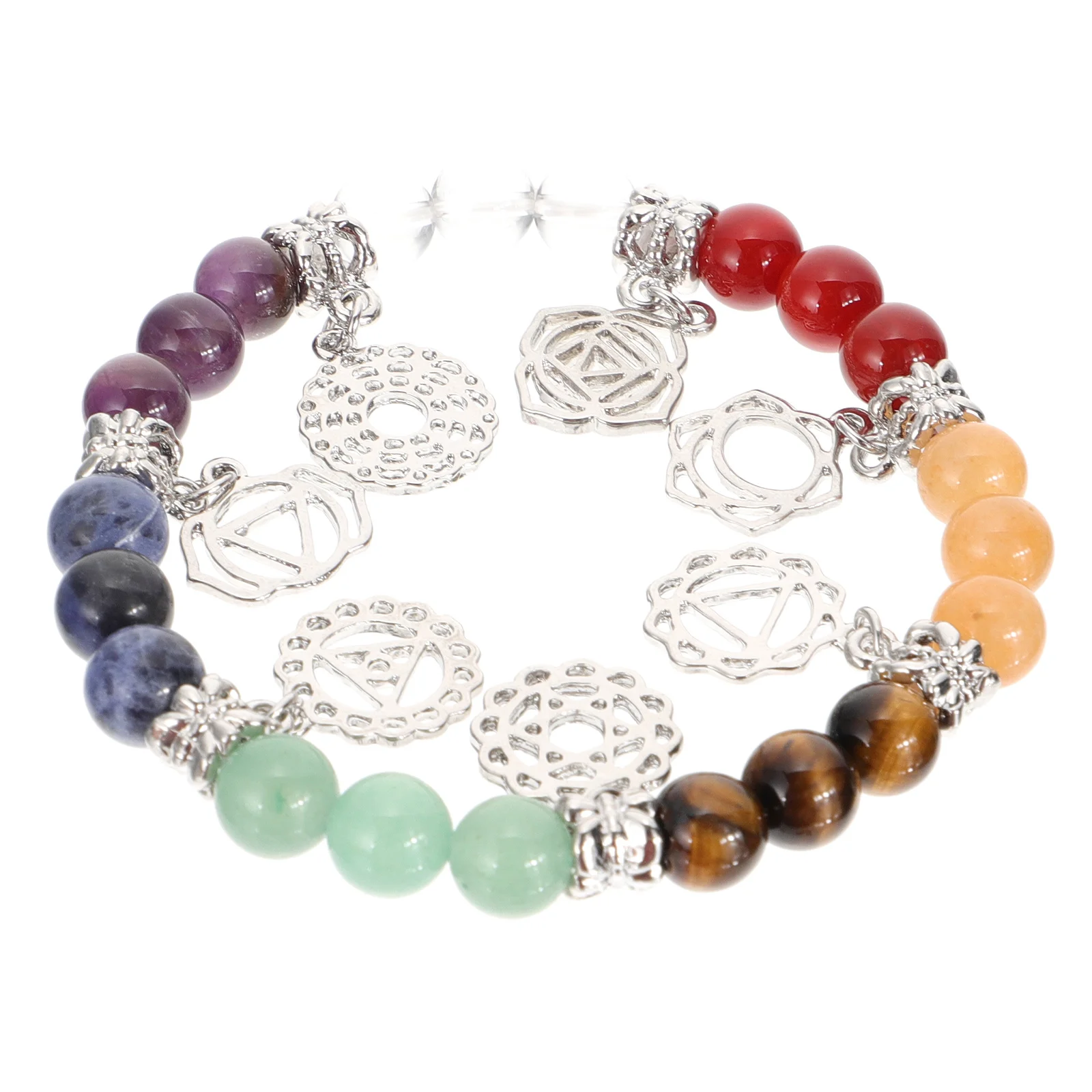 

1pc Seven Chakras Crystal Stone Bracelet Assorted Colors Durable Handmade Yoga Energy Bangle Street Punk Retro Style Beads
