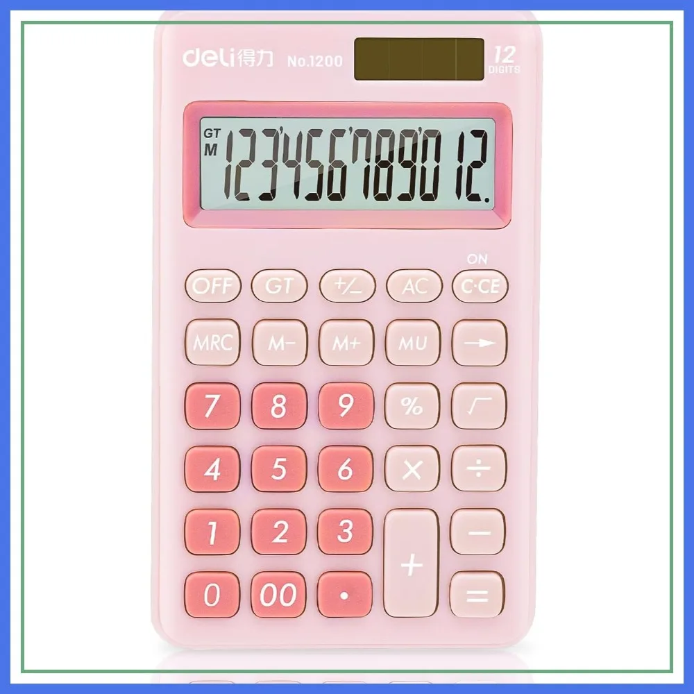 

12 Digit Desktop Calculator with Large LCD Display, Solar Battery Dual Power, Pink