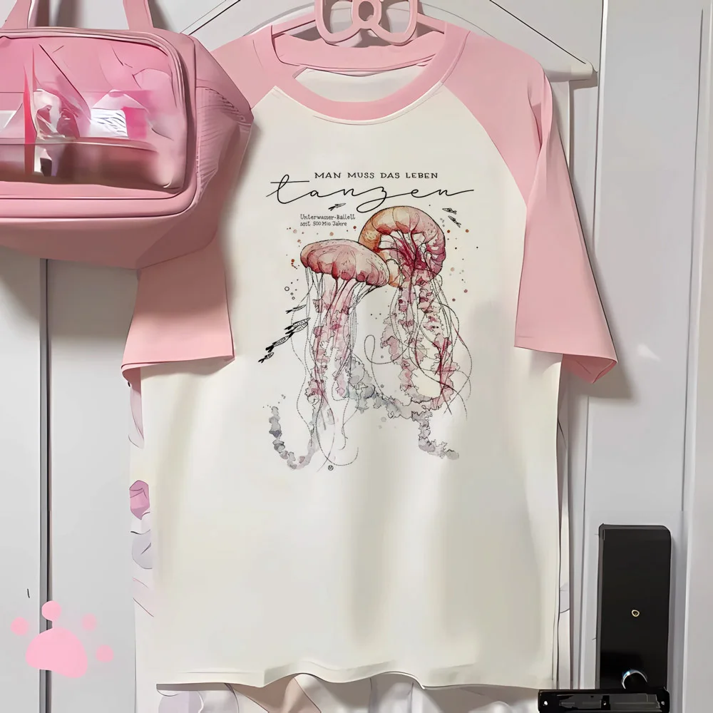 Camiseta de Medusa para mujer, camiseta juvenil con cuello redondo, ropa japonesa de manga y2k