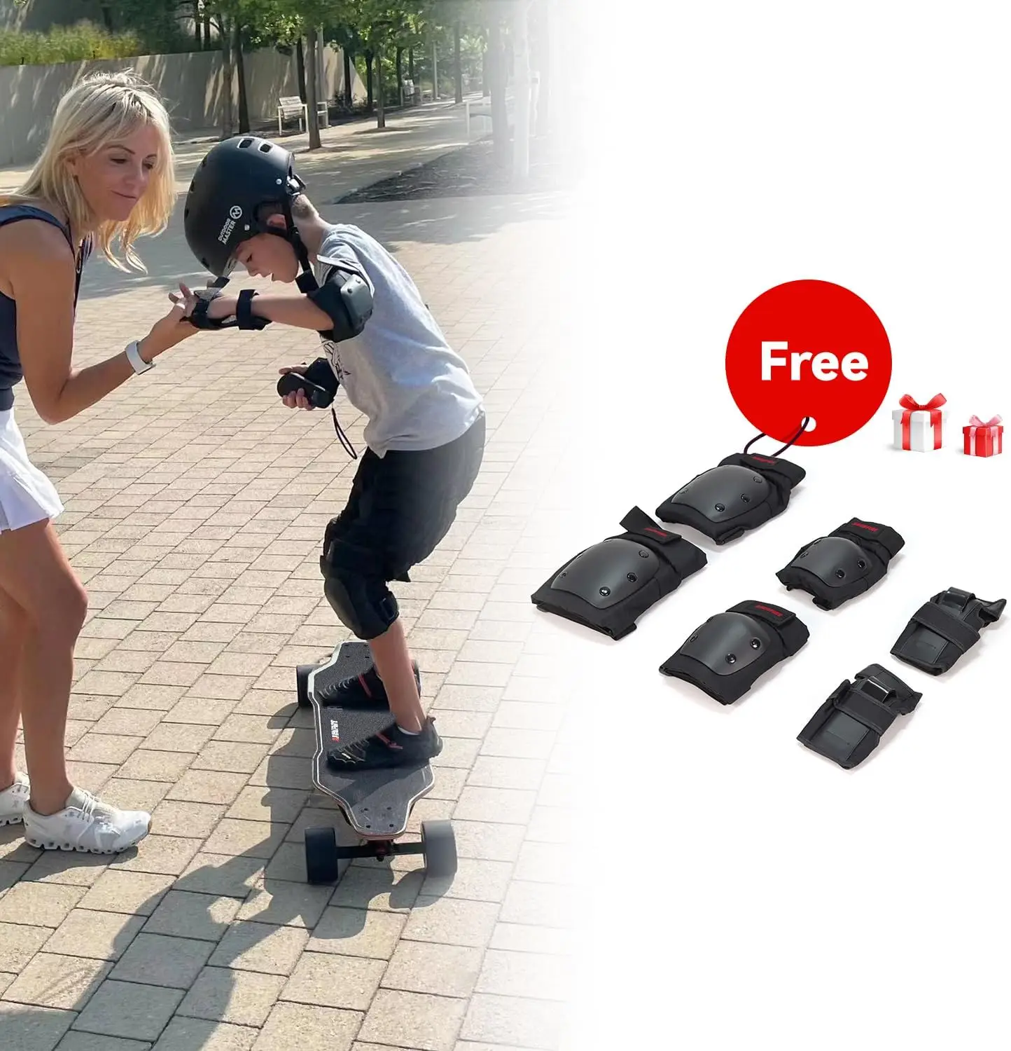 Black Electric Longboard Skateboard with Protective Gear, Suitable for Adults & Teens Beginners, 5.2Ah/187Wh Battery