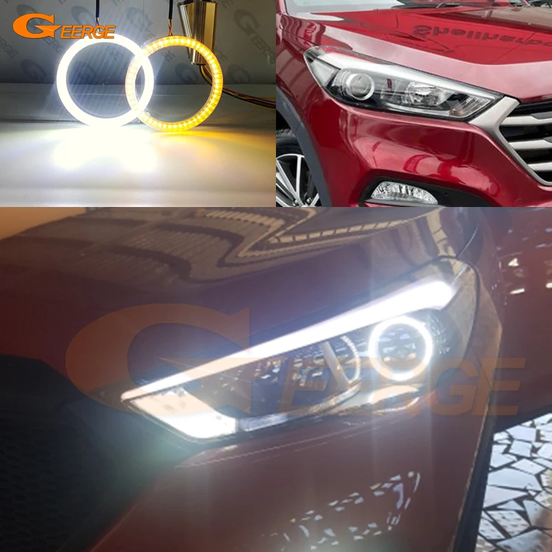 

For Hyundai Tucson TL TLE 2015 2016 2017 2018 Ultra Bright A/W Switchback DRL Turn Signal SMD LED Angel Eyes Kit Halo Rings
