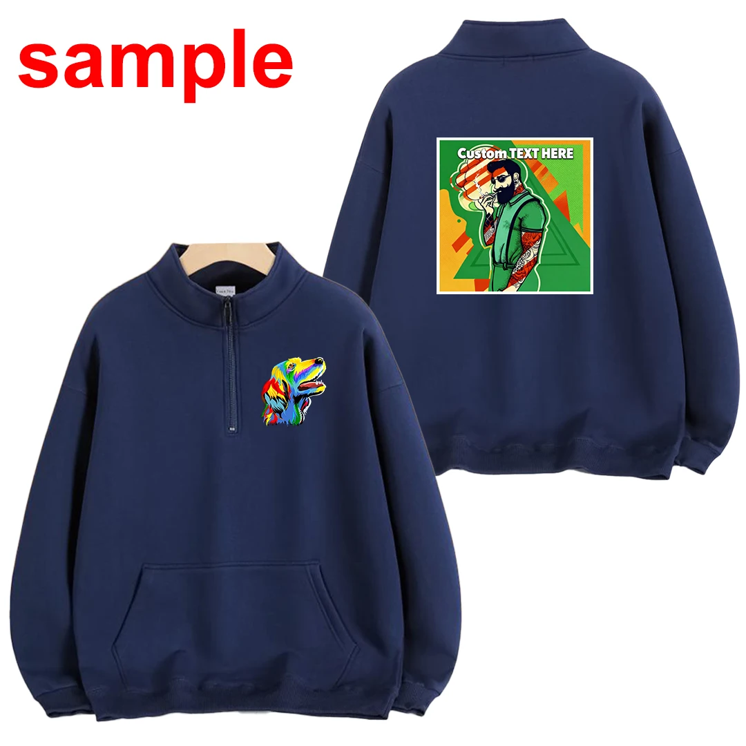 Felpe in peluche con mezza zip in cotone da uomo personalizzate Stampa il tuo design Logo Testo Pullover Sport Streetwear Felpe con cappuccio calde ispessite