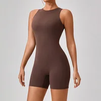 Sleeveless Sport Full Body Jumpsuit Back Zipper Women Unitard Gym Short Playsuit Yoga Wear Female Fitness Overalls Romper White - Image 2