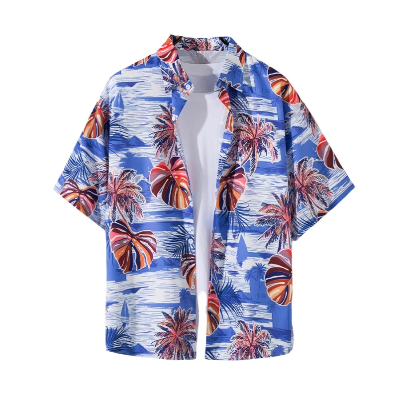 

Summer Men's Hawaiian Retro Short Sleeve Floral Shirt Loose Casual Handsome Beach Vacation Half Sleeve Flower Shirt Coat