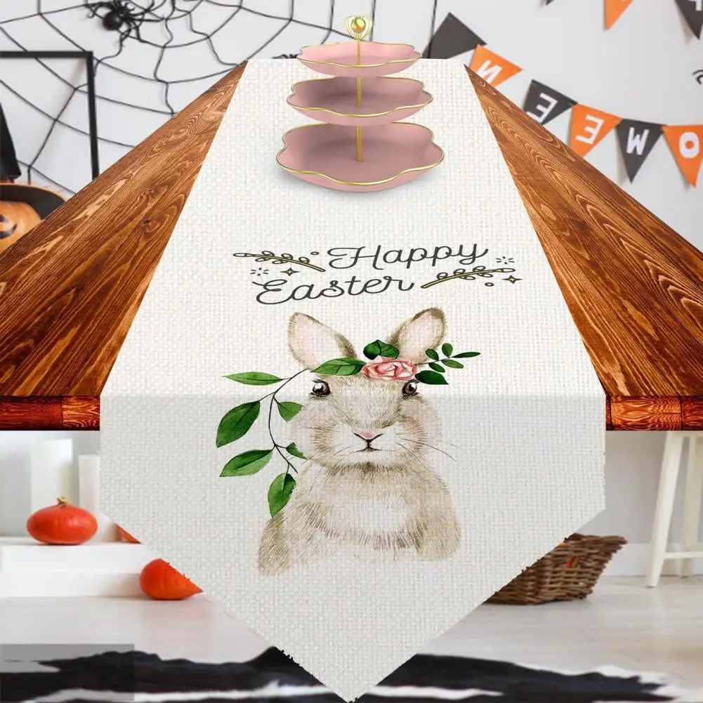 Convenient Table Runner  Stain-resistant Reusable Easter Runner  Cute Bunny Easter Table Cloth