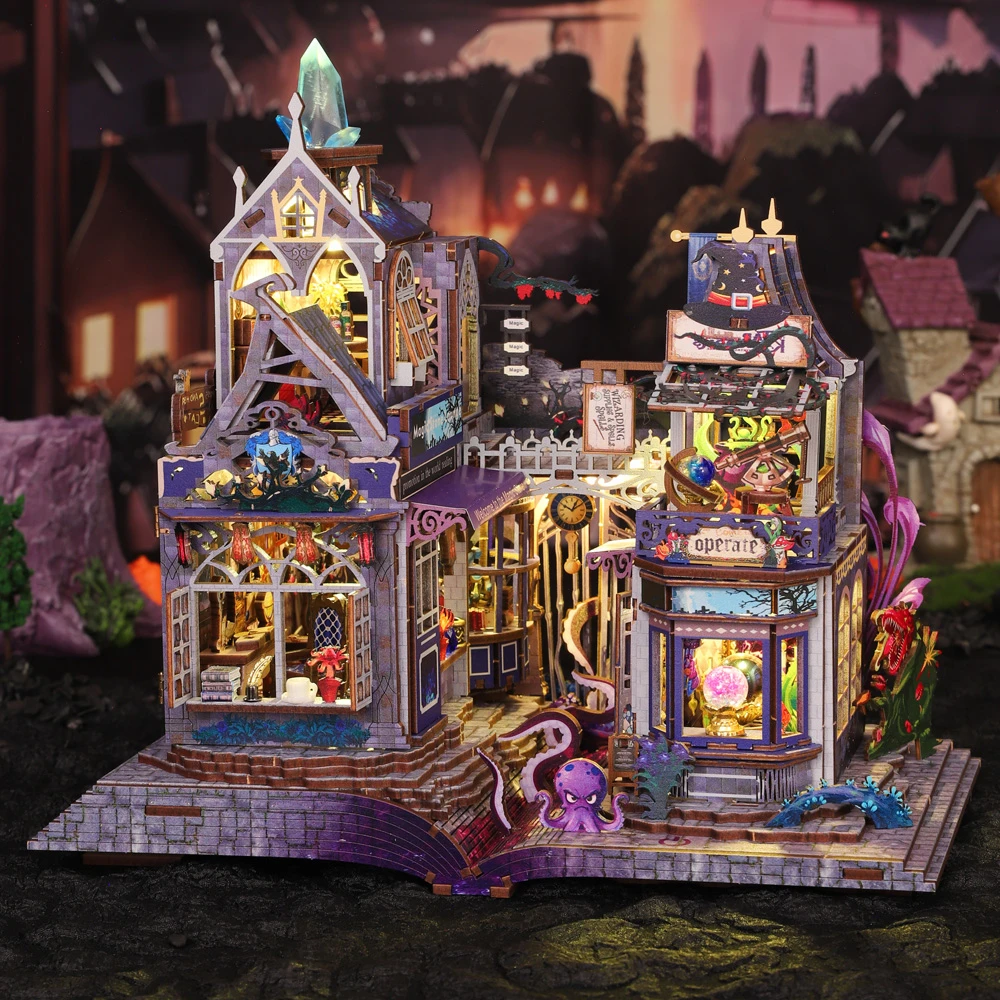 FurHaven The Gate of Secret Realm DIY Wooden House Figurines Miniature Kits With LED Lights Home Desk Decoration For Adult Gifts