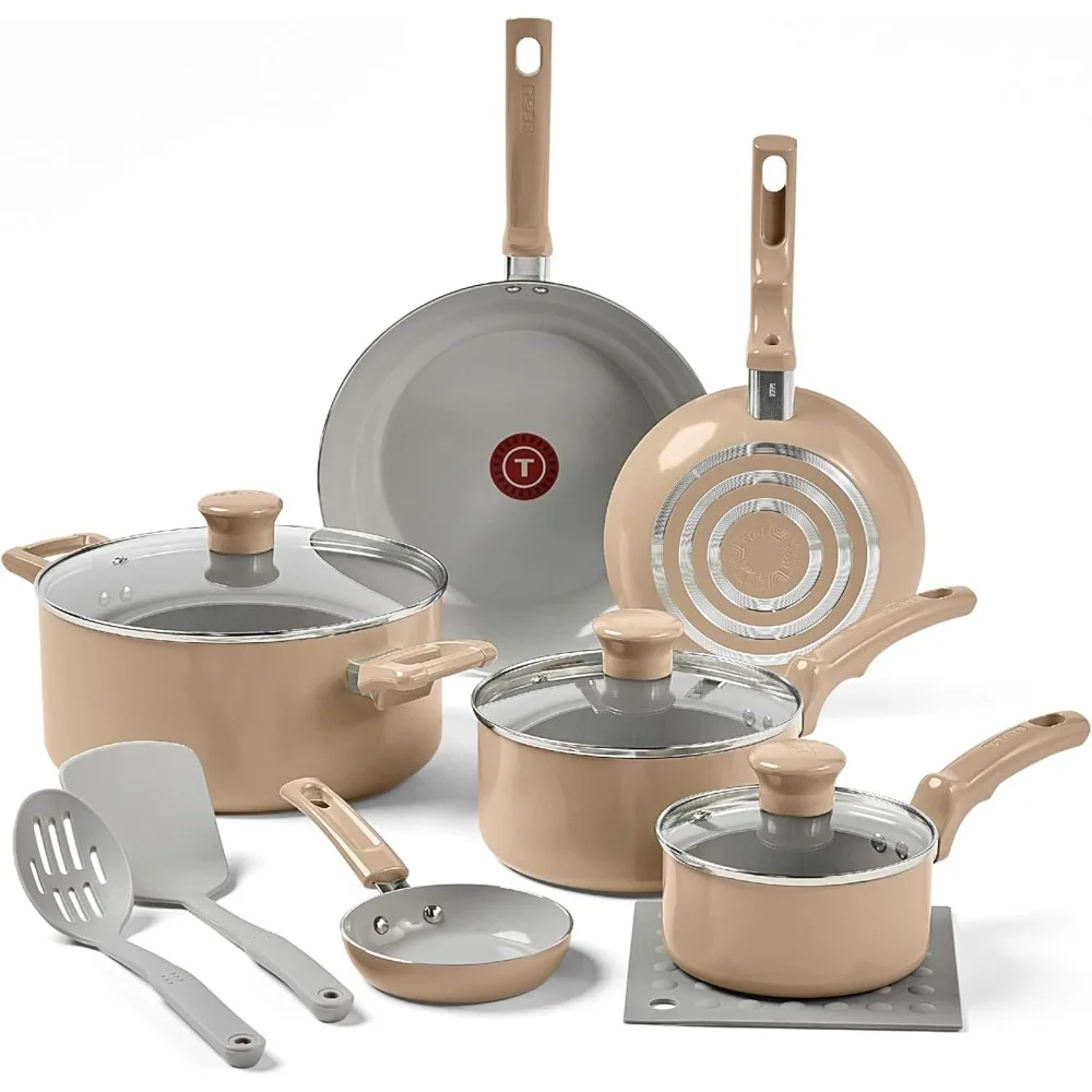 

Refresh Ceramic, Ceramic Non Stick Cookware Set 20 Piece, Oven Broiler Safe 350F, Kitchen Set w/Egg Pan, Fry Pans, Saucepans