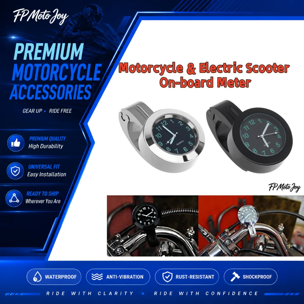 Aluminum Motorcycle Handlebar Quartz Watch, Night Vision Waterproof Shockproof Clock with Buckle Mount For Motorcycle Bicycle