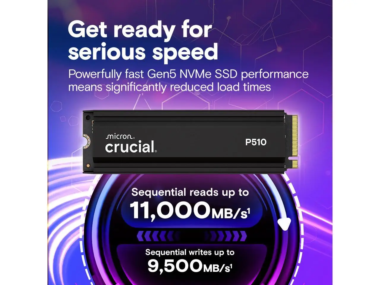 Crucial P510 1TB Gen5 NVMe SSD with Heatsink, Up to 11,000 MB/s, PCIe 5.0 M.2 2280 SSD, Internal Solid State Drive, Compatible with PS5 CT1000P510SSD5