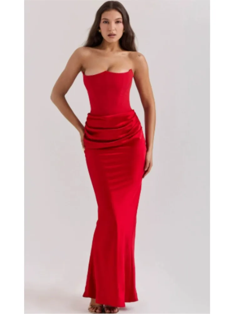 

Elegant Sexy Fishbone Slim Fit Dress Women's Fashion Autumn New Arrival Arrival V-neck Long Dress Sleeveless Ankle-length Dress