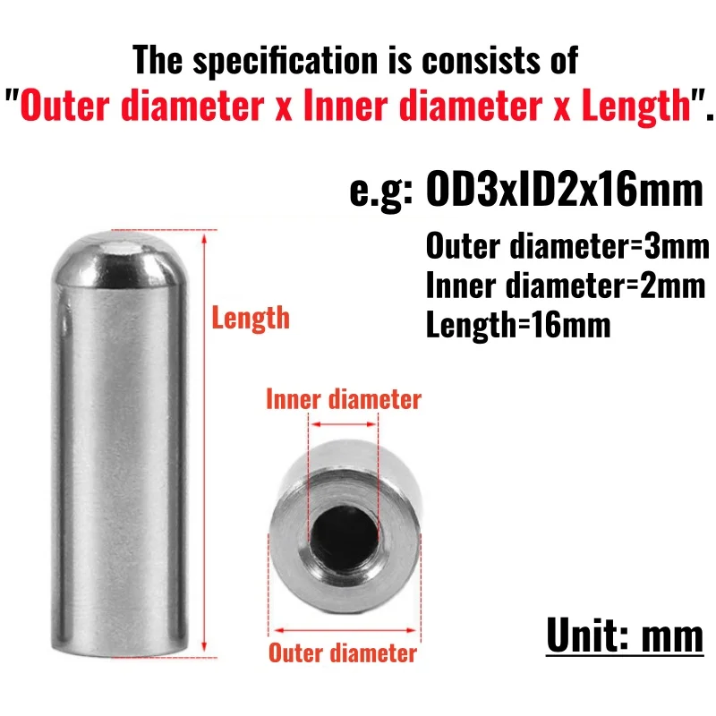 3~30pcs M2 M2.5 M3 M4 M5 M6 M8 304 A2 Stainless Steel Round Head Internal Thread Cylindrical Pin Positioning Dowel Hollow Pin