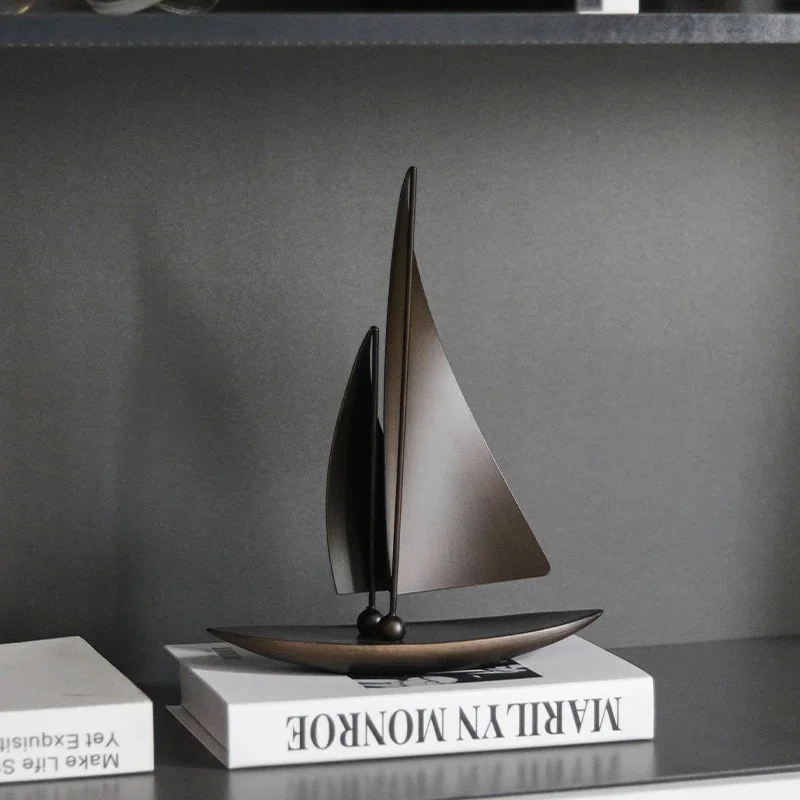 Handmade Modern Style Mini Sailing Boat Model Nautical Home Ornament with Still Life Pattern Miniature Boat Ornament Crafts