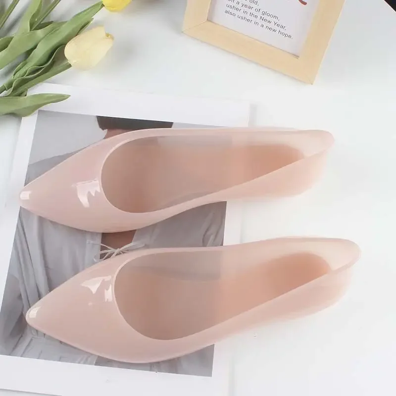 Transperant Jelly Shoes Women Plastic Summer Flats Shoes Pointed Toe Causal Shoes Slip on 2024 Spring New Female Flats Loafers