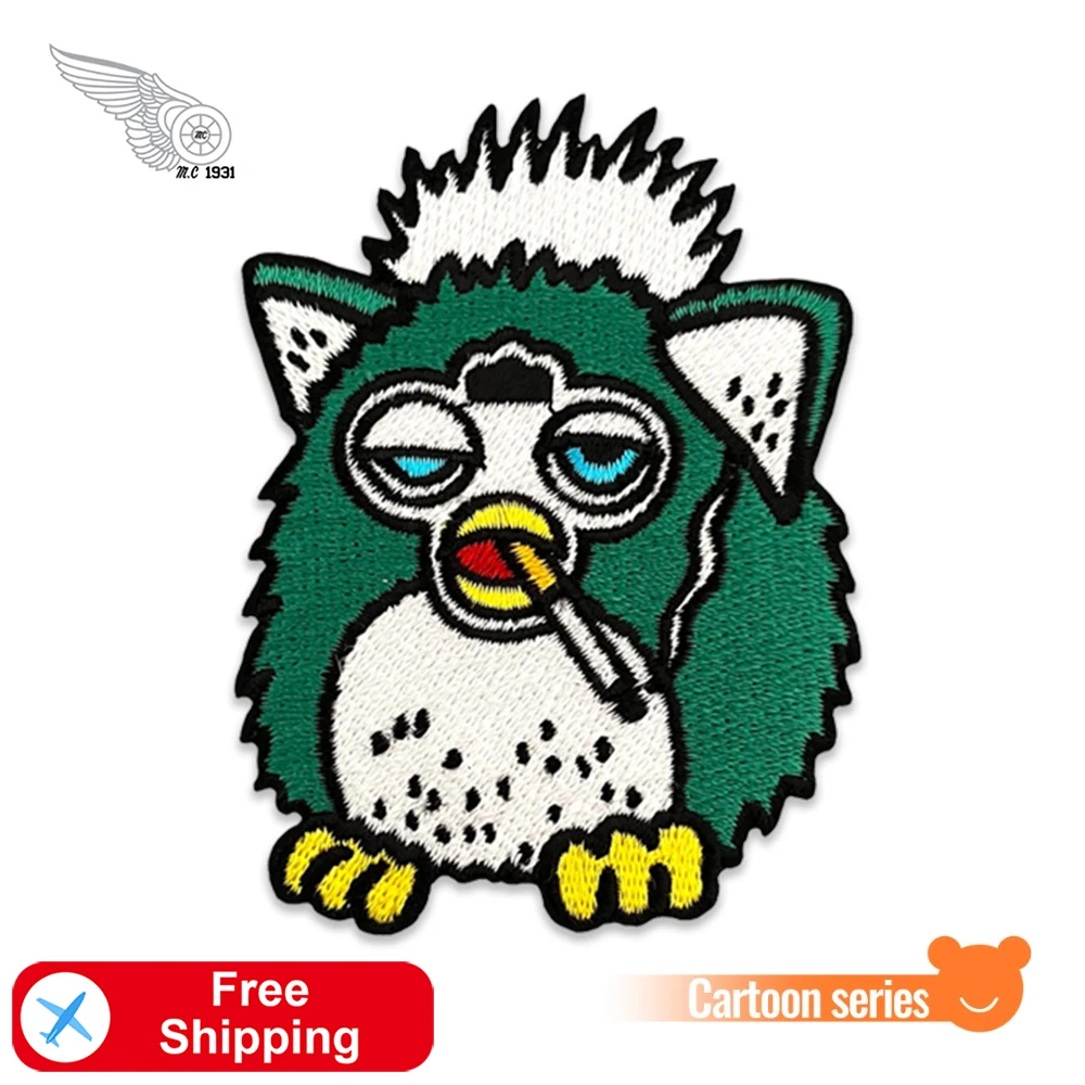 Lazy Green Bird Embroidered Patches for Clothing with Cigarette Cartoon Fun Embroidery Badges Hat Jacket Backpack Iron on DIY