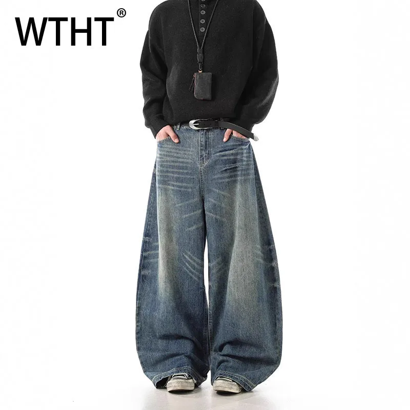 

WTHT винтажные мужские градиентные старые дизайнерские повседневные джинсовые модные свободные джинсы с высокой талией и широкими штанинами, мужские осень 2023, 2A2004