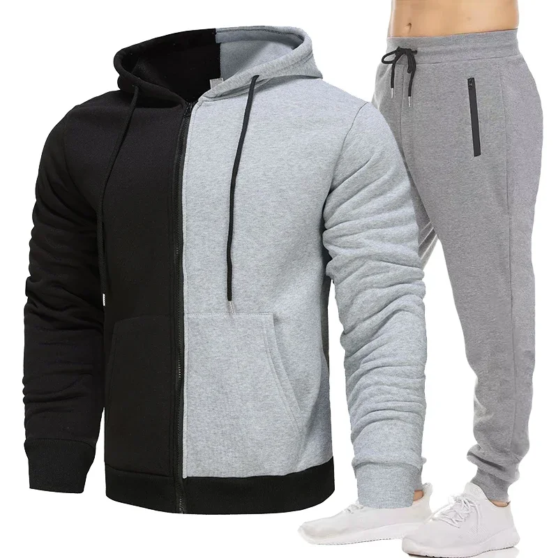 Men Autumn Winter Long Sleeve Sport Tracksuit Fashion Zipper Jackets and Sweatpants Casual Male Fleece Printed Sweater Suits