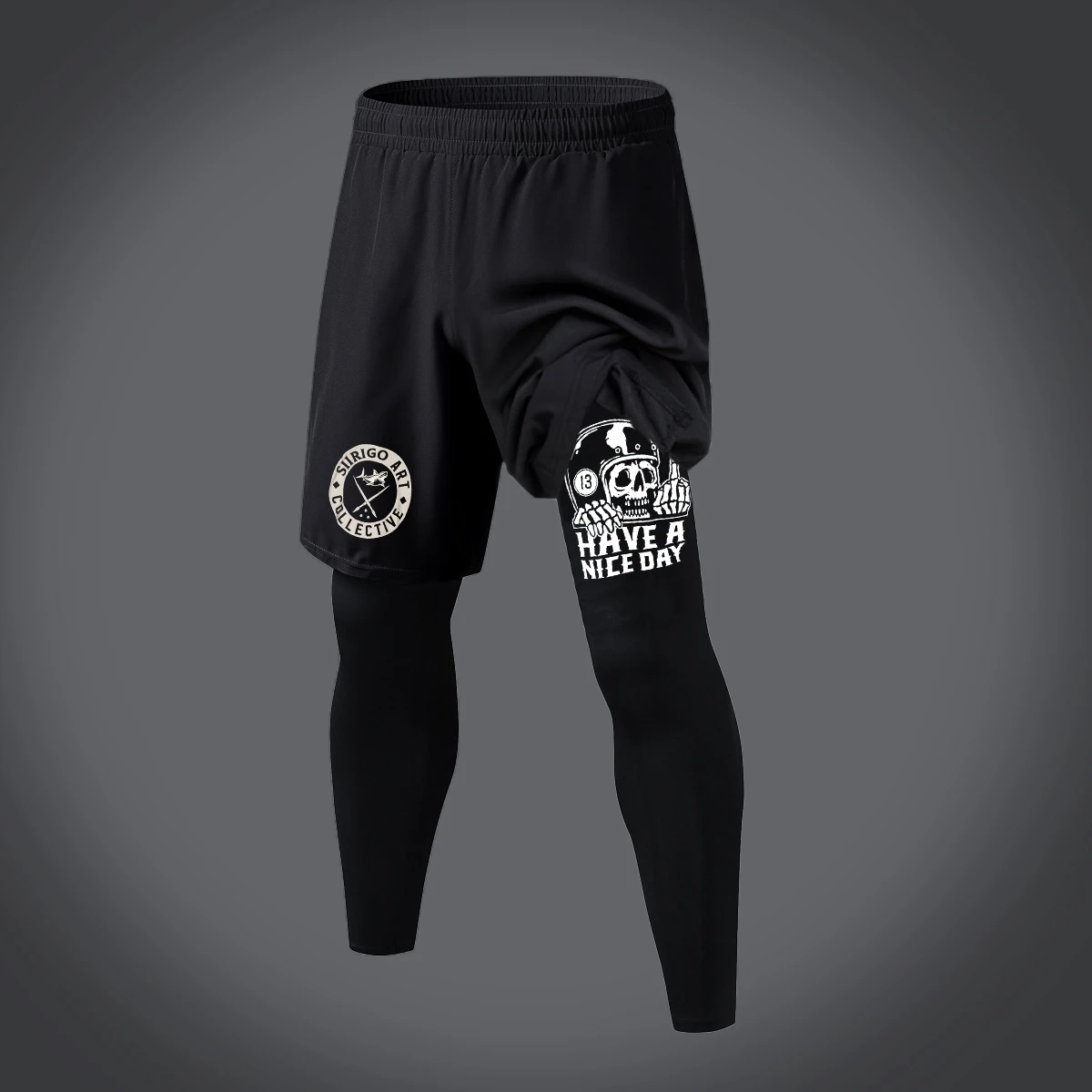 2024 Trendy Skull Print Sports Pants 2-in-1 Quick Drying Training Pants for Men's Sports Running and Fitness Double-Layer Pants