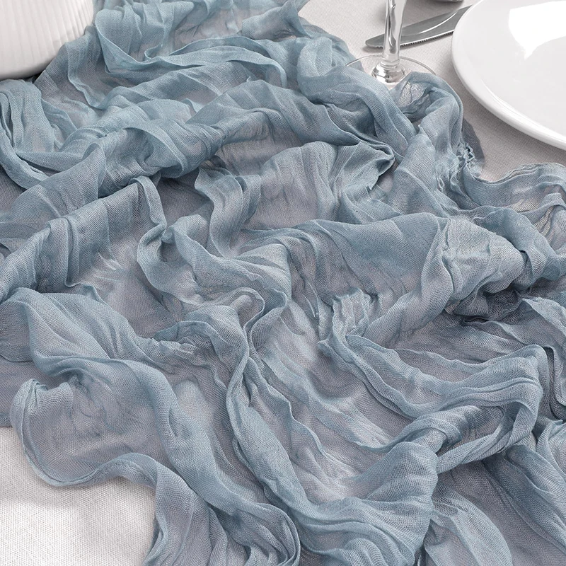 1pc Dusty Blue Boho Style Cheesecloth Table Runner Perfect for Thanksgiving Baby Shower Tablecloth Overlay Chic Home Décor image 3