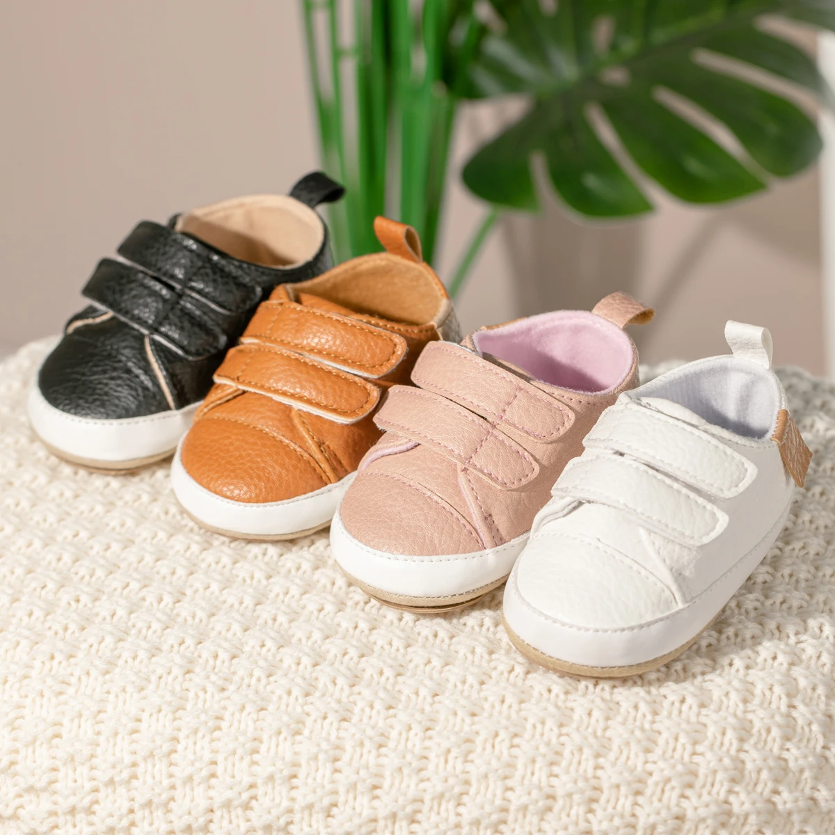 KIDSUN Baby Casual Shoes PU Leather Outdoor Walking Sneakers Soft Rubber Sole Non-Slip Infant Fairst Walkers Baby Crib Shoes