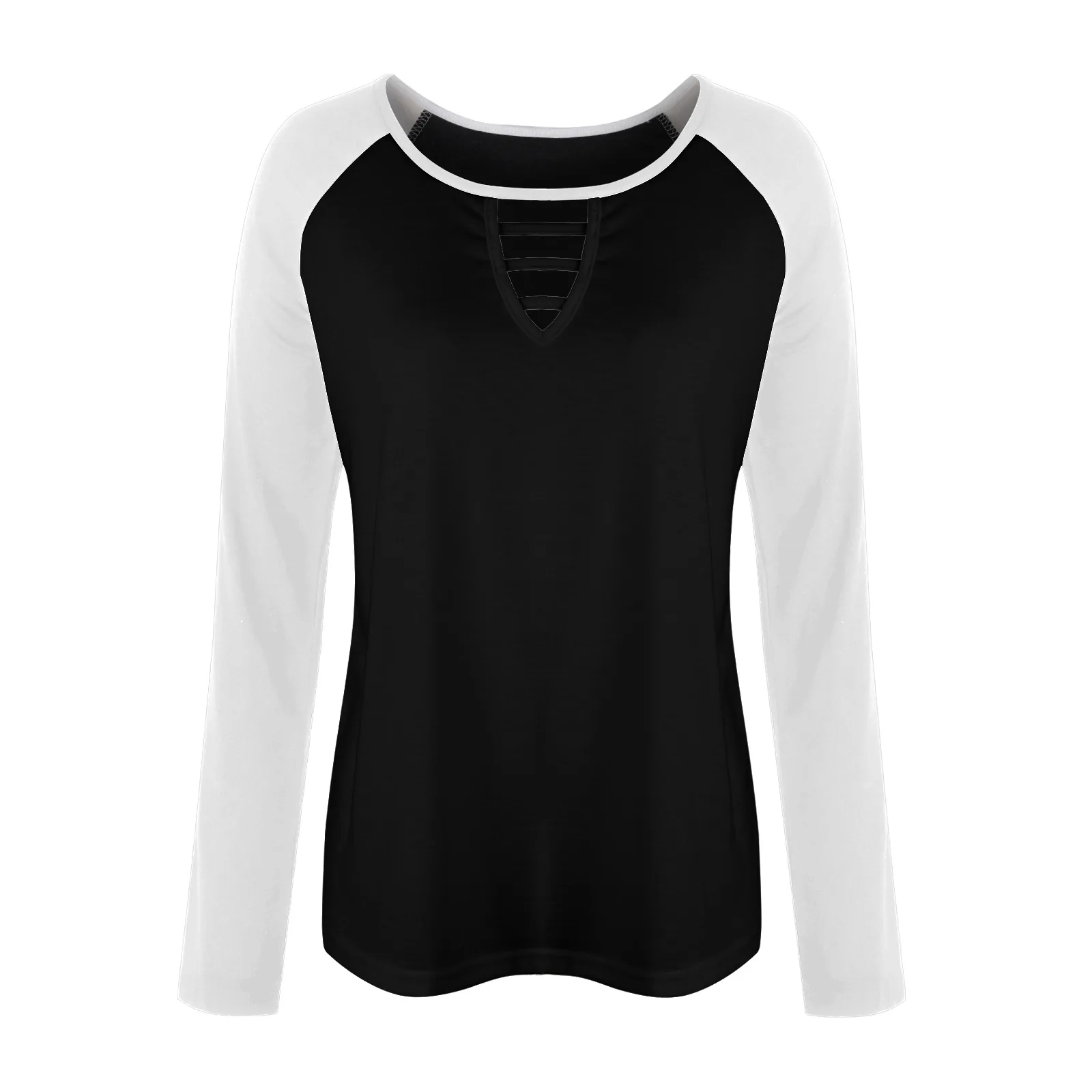 Spring and Autumn New Women's Casual Round Neck Long-sleeved Top T-shirt Fashion Commuter All-match Stitching Lady Tops