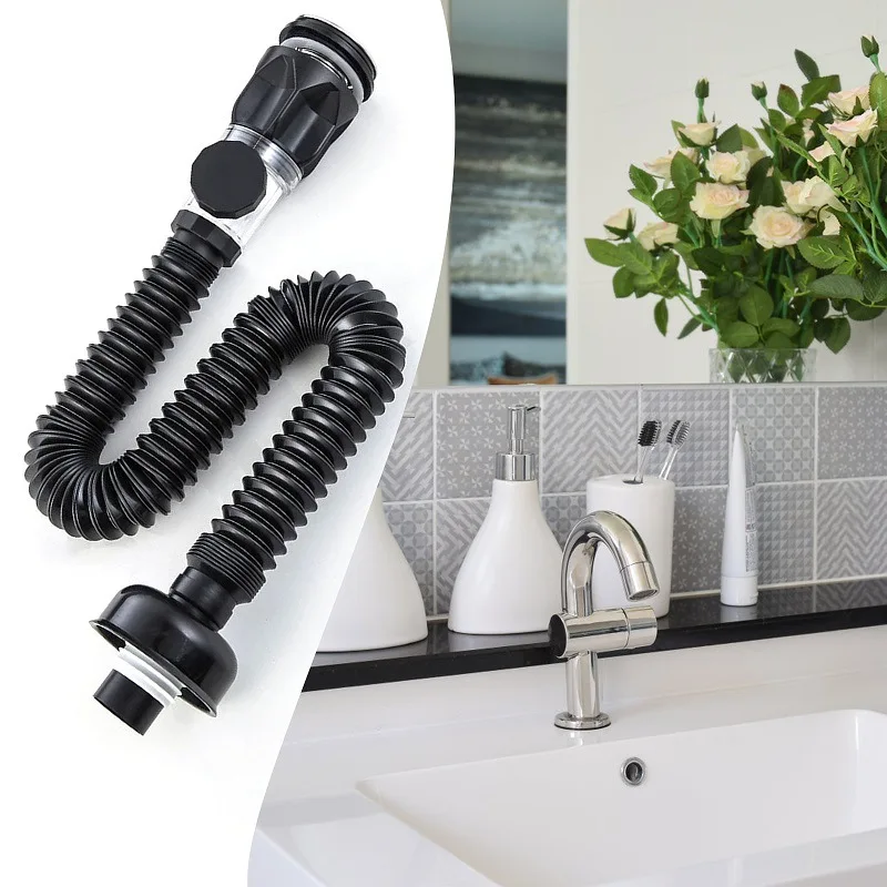 1Pc Kitchen Sink Drain Pipe Flexible Stretchable Deodorant Strainer Pipeline Bathroom Washbasin Anti Blockage Accessories