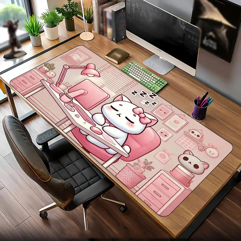Kawaii أنيمي القط التوضيح كبير ماوس الوسادة حصيرة مكتبية الألعاب الحصير المضادة للانزلاق دائم مكاتب الملحقات لوحة المفاتيح الماوس حصيرة