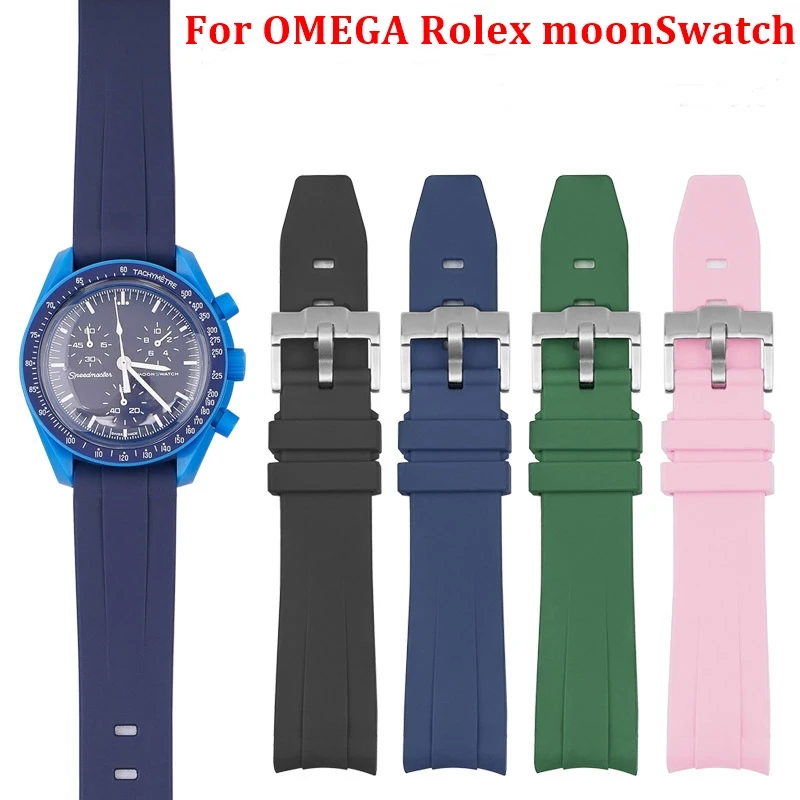 Correa curvada de 20mm para reloj Rolex, pulsera de goma de Gel de silicona, marca MoonSwatch, Speedmaster