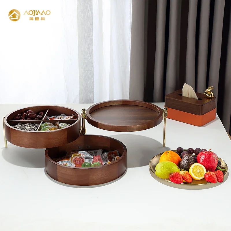 Solid wood dried fruit box candy brass decoration is suitable living room coffee table ornament storage box household newChinese