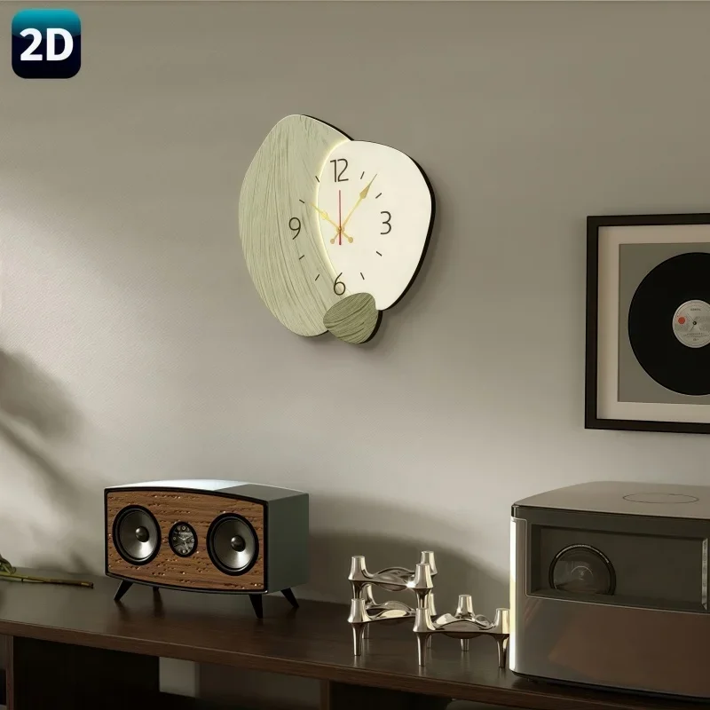 2D Flat, Wooden Silent Wall Clock - Modern Light Green Geometric Design, Ideal For Living Room, Bedroom, Kitchen & Home Decor view 6