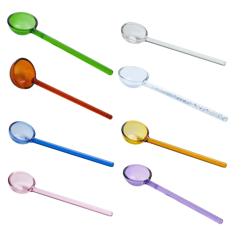 Colred Clear Glass Spoons Milk Coffee Stirrer Rod Mixing Spoon Dessert Stirring Spoon Teapoon Kitchen Tableware Supplies