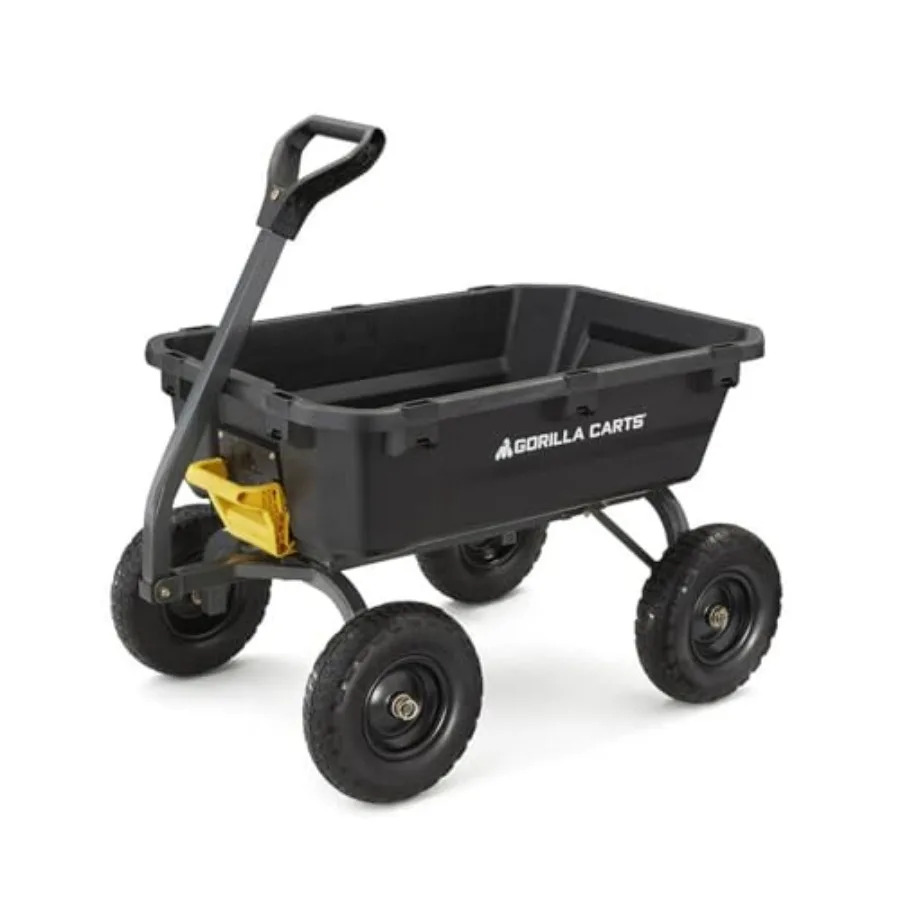 

Heavy-Duty Poly Dump Garden Cart for outdoor use poly material black color 7 cu ft capacity and 1200-lb load rating with no-fla