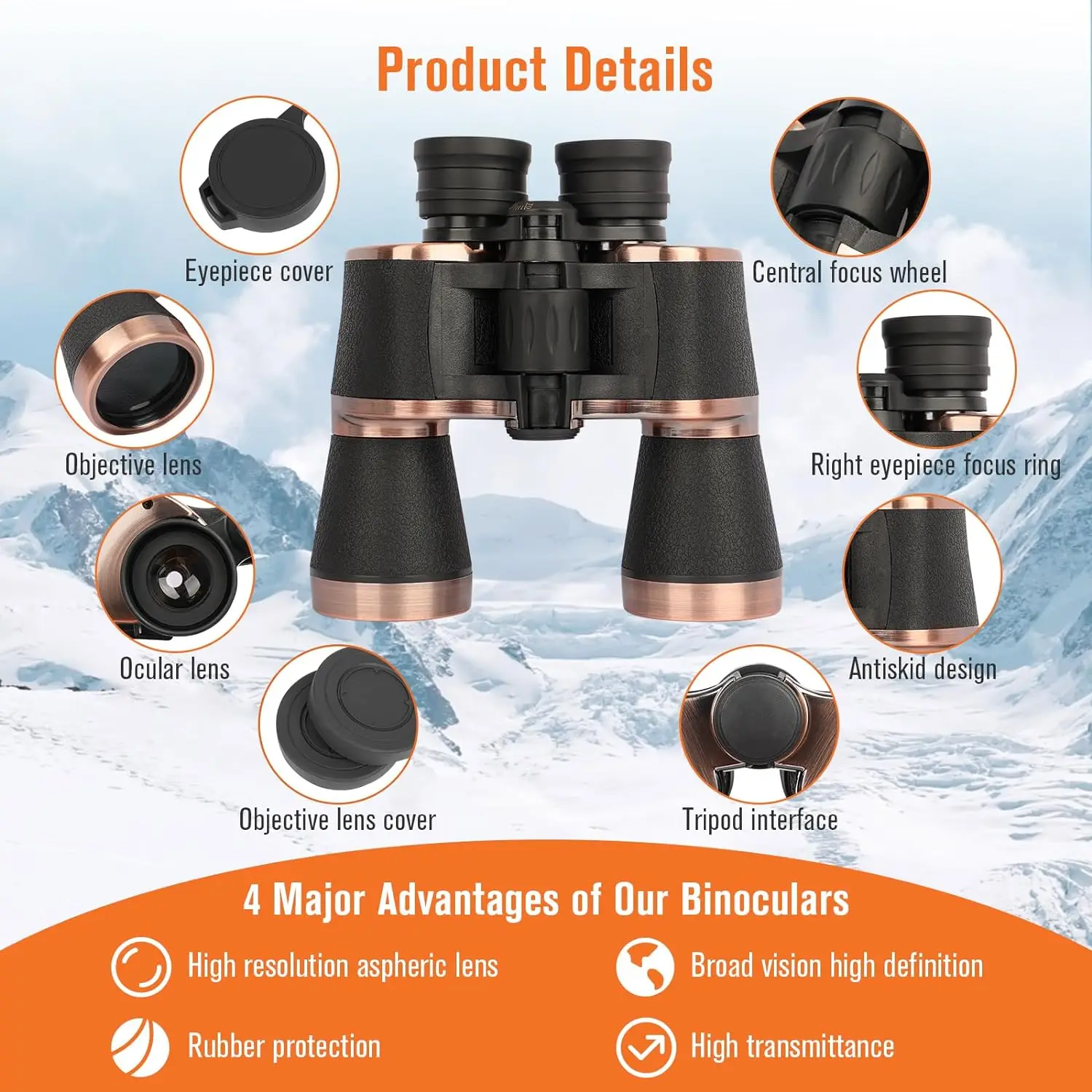 Binoculars Telescope Metal 20x50 Portable Bak4 Prism IPX4 Waterproof FMC Coating For Show Watching Bird Watching Concert Hunting