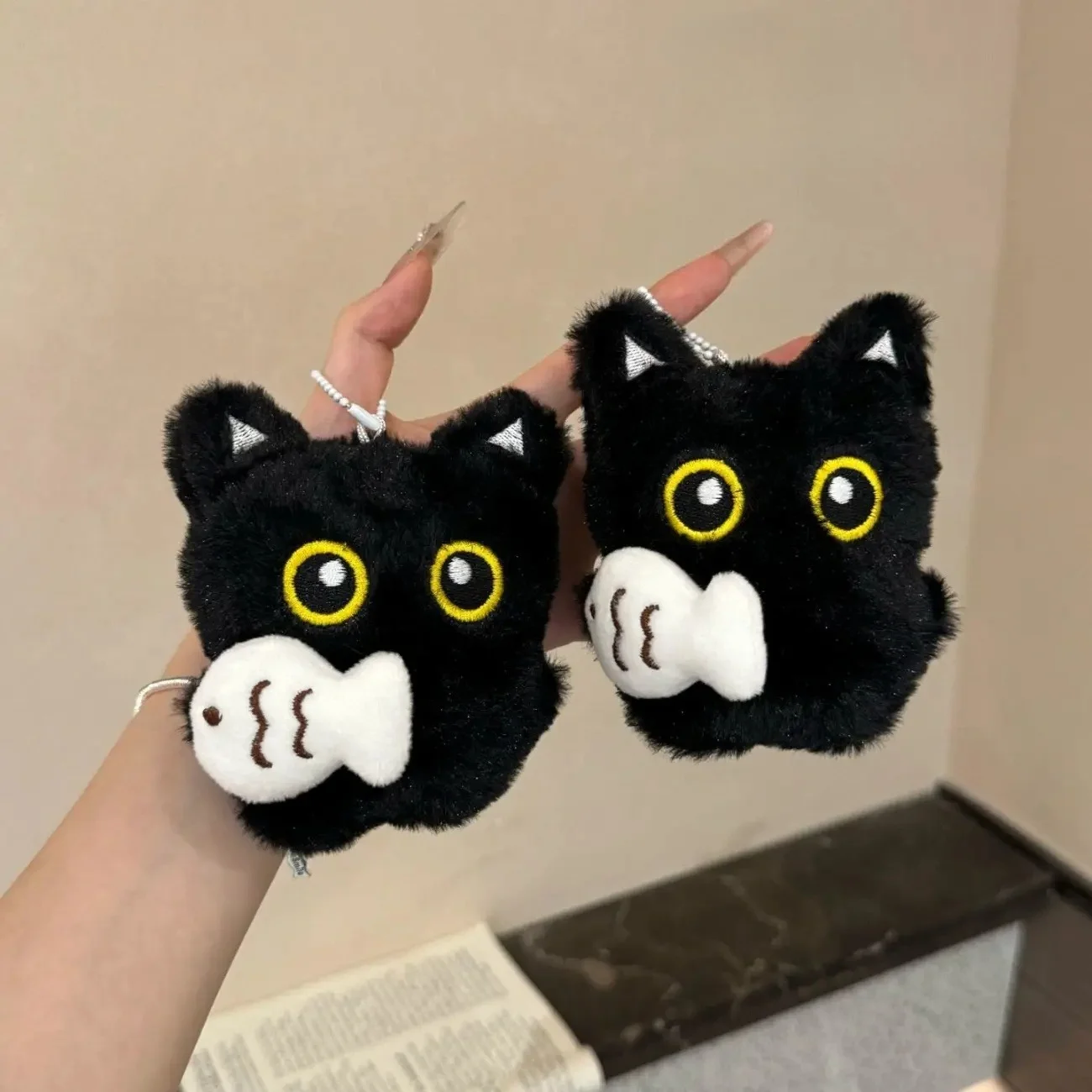 9cm Cute Black Cat Plush Toy Doll Keychain Cuddly Big Eyes Black Cat Plush Toy Doll Pendant Boy Girl Brithday Gifts Key Chains