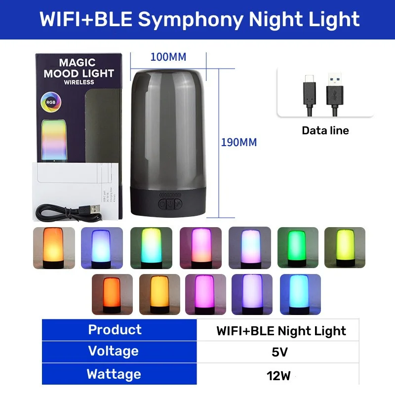 Smart Bluetooth APP Night Light RGBW Colorful Dimmable Small Desk Lamp Neon Symphony Music Ambient Light LED Bedside Table Lamps