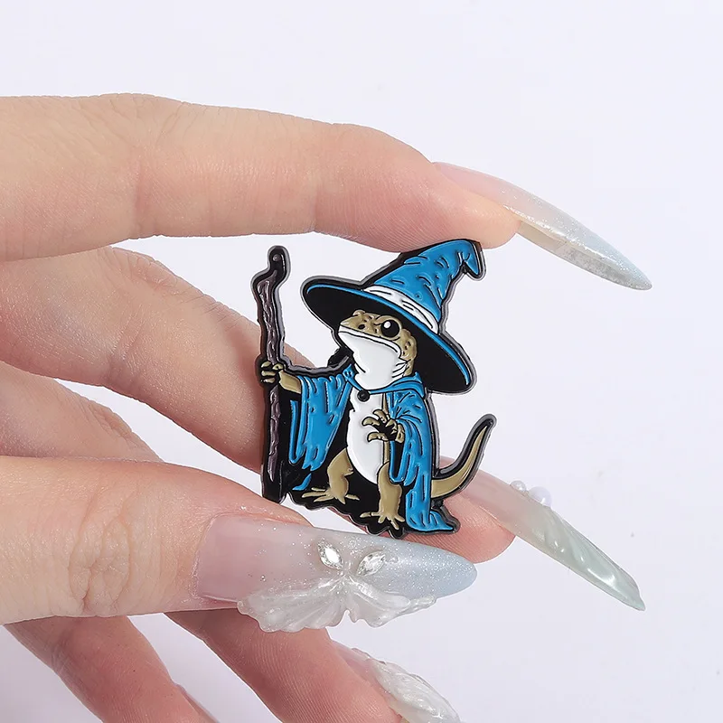 Lizard Wizard Enamel Pin Badges Punk Blue Animal Metal Brooches Decorate Clothes Backpack Pins Lapel Badge Funny Jewelry Gifts