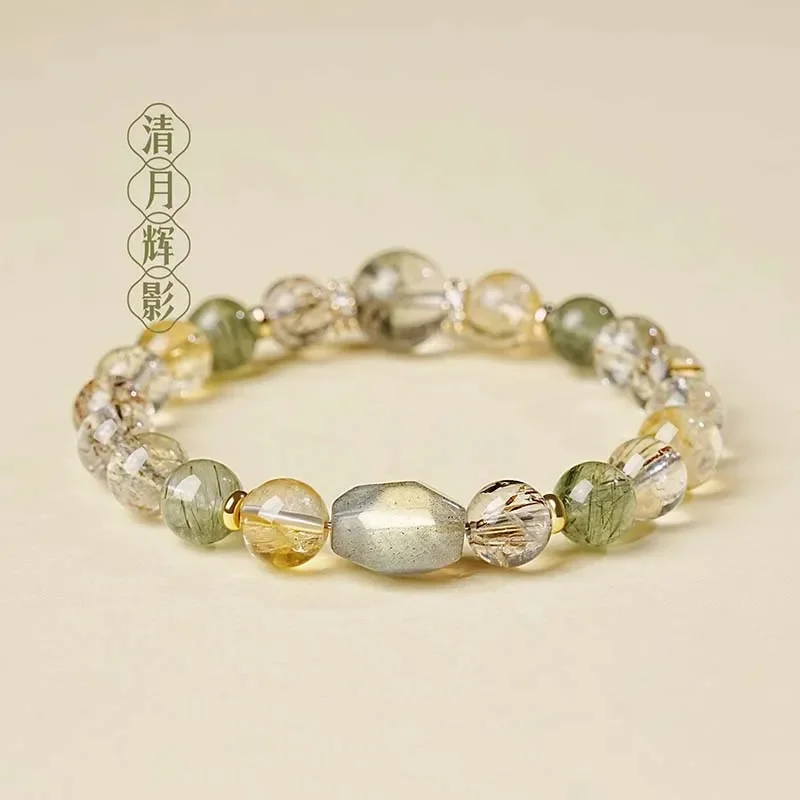 Crystal Wing Jewelry Crystal Bracelet Women's Natural Duobao Super Seven Green Crystal Bracelet Birthday 520 Gift for