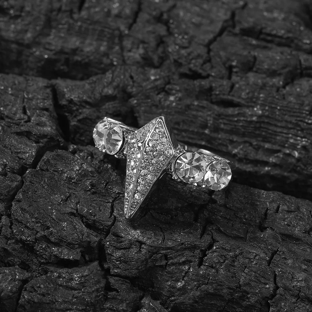 Like Cross Shape Bling Bling Iced Out Crysatal Mirco Pave Prong Setting Alloy Ring Hip Hop Jewelry BR109
