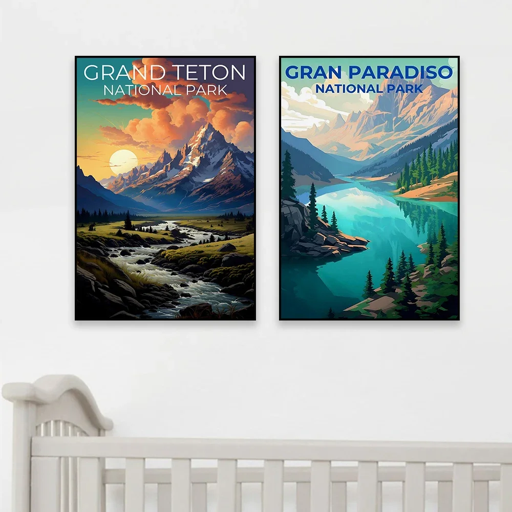 1pc frameless Canvas Painting Yellowstone National Park Poster Yellowstone Print Wyoming Art Nature Landscape Wall Art Canvas Pa