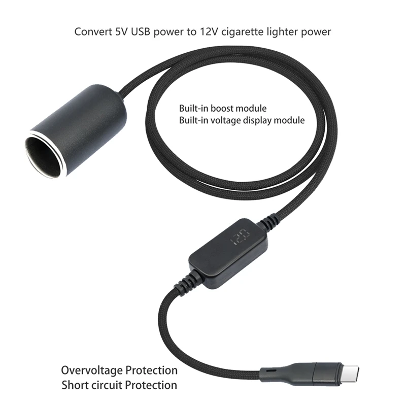 TYPE-C 5V ถึง 12V อะแดปเตอร์แปลงสายแปลงหญิง Step Up รถ Connector อะแดปเตอร์รถ Boost สายไฟ